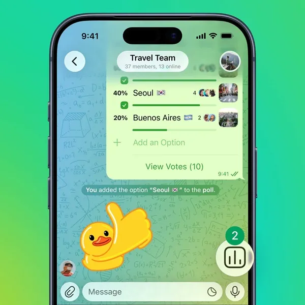 Text: Telegram Update: New AI-Powered  Features and Enhanced Polling