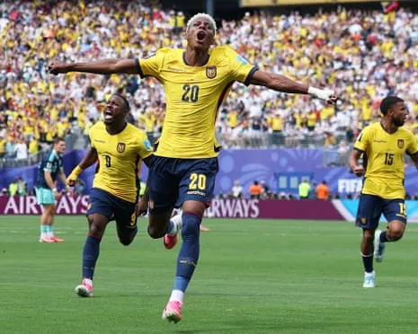 Nilson Angulo of Ecuador celebrates scoring.