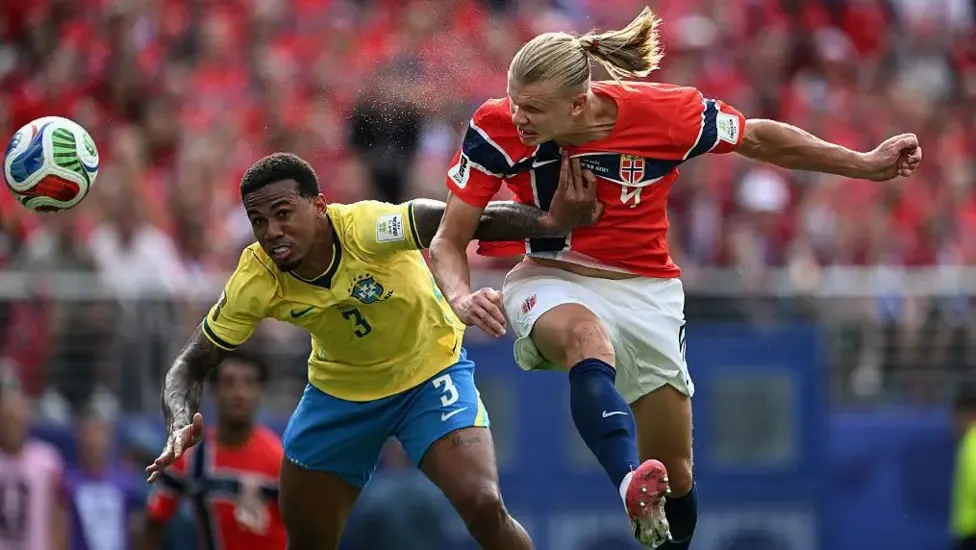 Erling Haaland leaps to head Norway ahead against Brazil