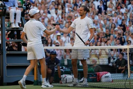 Alexander Zverev (right) congratulates Jannik Sinner after his Wimbledon final success