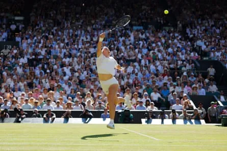 Karolina Muchova stretches for a shot on Centre Court